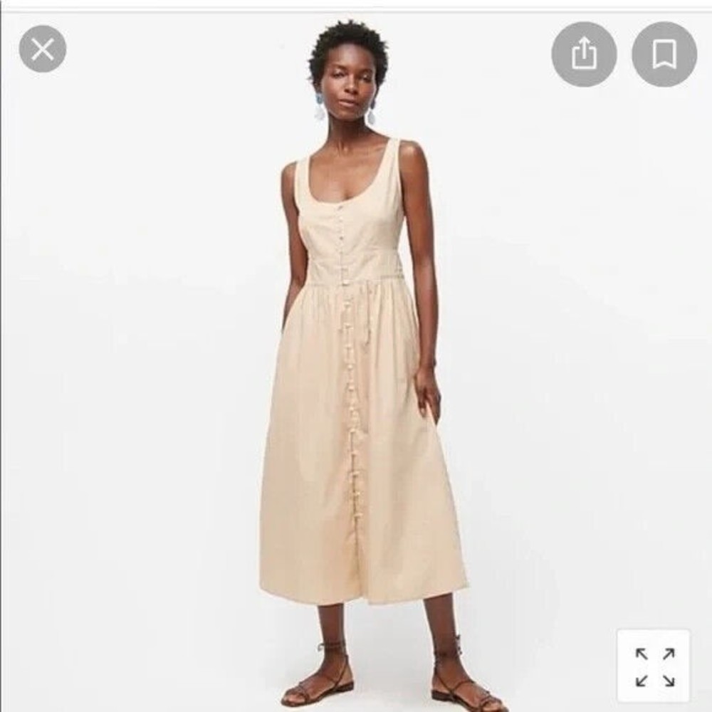 NEW J.Crew Button-front Cotton Poplin Midi in Dark Beachwood Tank Dress 12